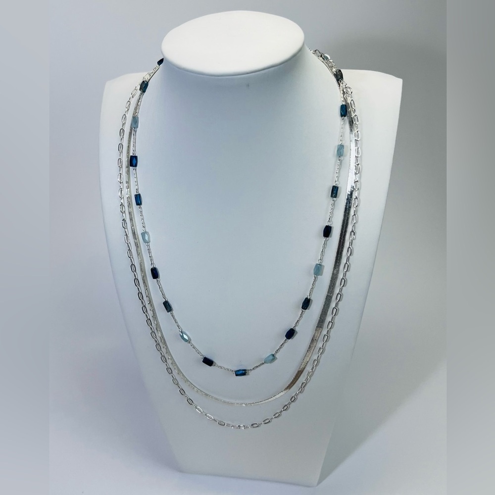Unwritten Silver Multi-Layer Necklace with Blue Accents